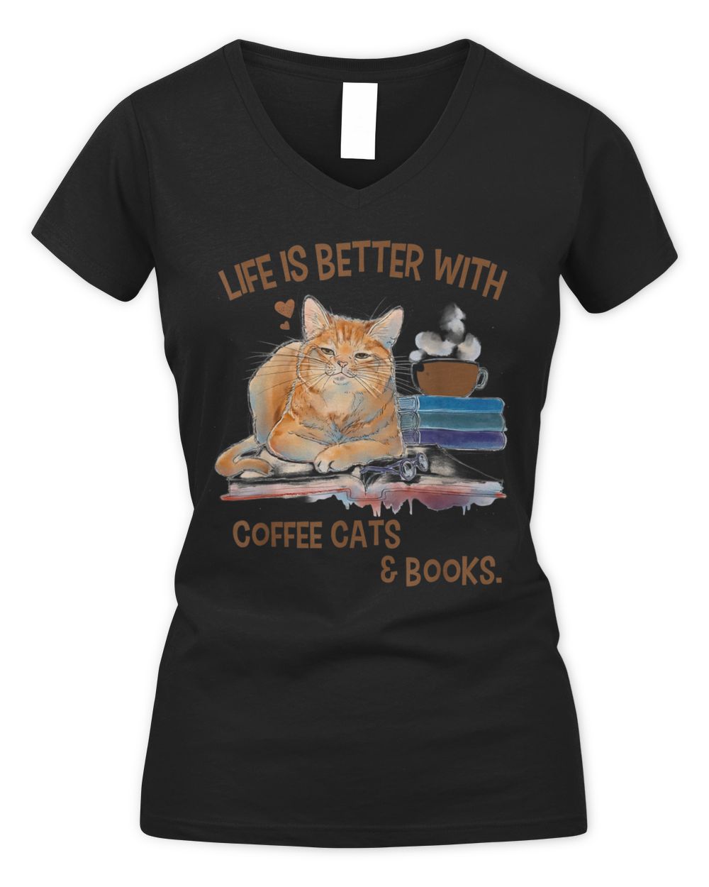 Cats 365 Life Is Better with Cats And Books Cat Book T-Shirt Women's V-Neck T-Shirt black s