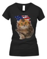 Cats 365 Funny Cute Cat American Flag USA 4th of July Cats T-Shirt Women's V-Neck T-Shirt black s
