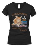 Cats 365 Life Is Better with Cats And Books Cat Book T-Shirt Women's V-Neck T-Shirt black s